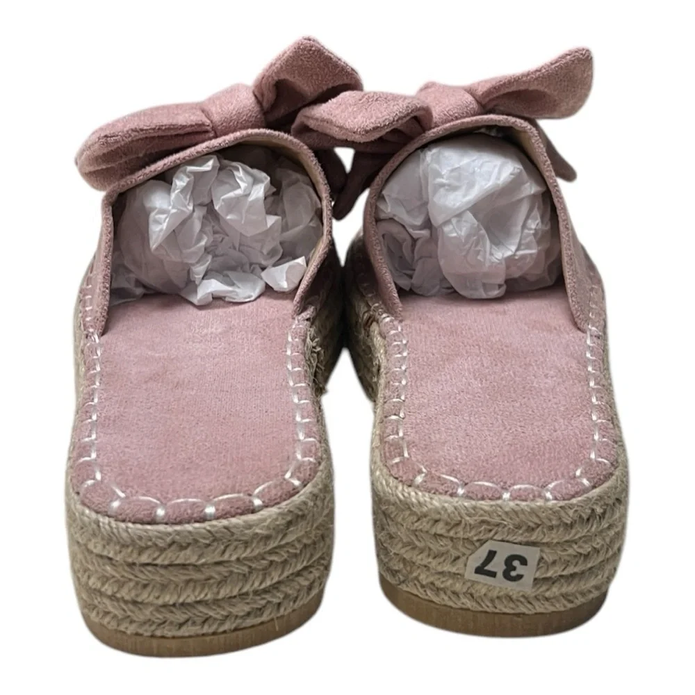 Womens Pink Espadrilles Plush Bow Tie Sandals Size 37( US 7)